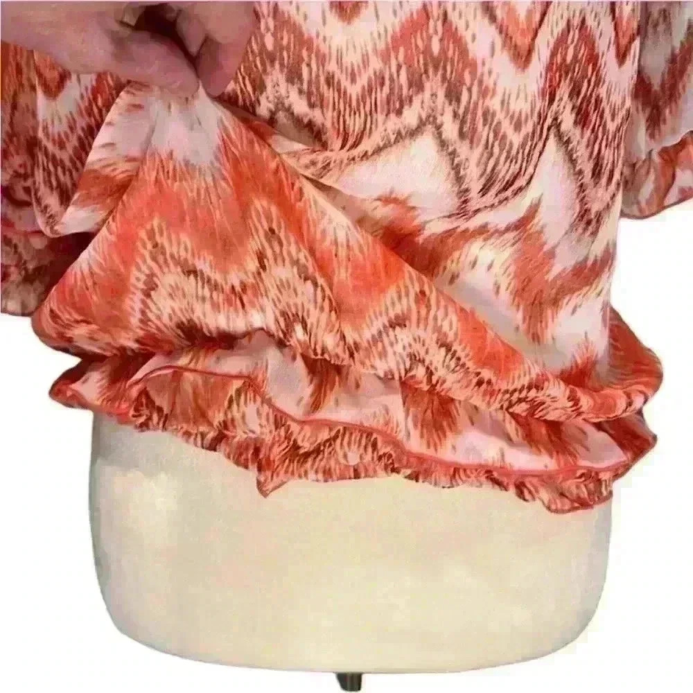 IZ Byer early Y2K rust and white blouse with elastic waist size small - Picture 5 of 10